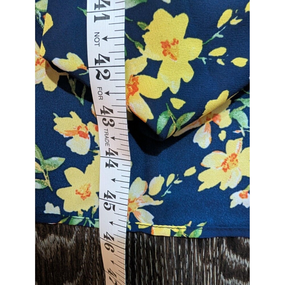 Pioneer Woman Kimono Womens L XL Navy Yellow Floral Duster Robe 46in Lightweight - Picture 8 of 8